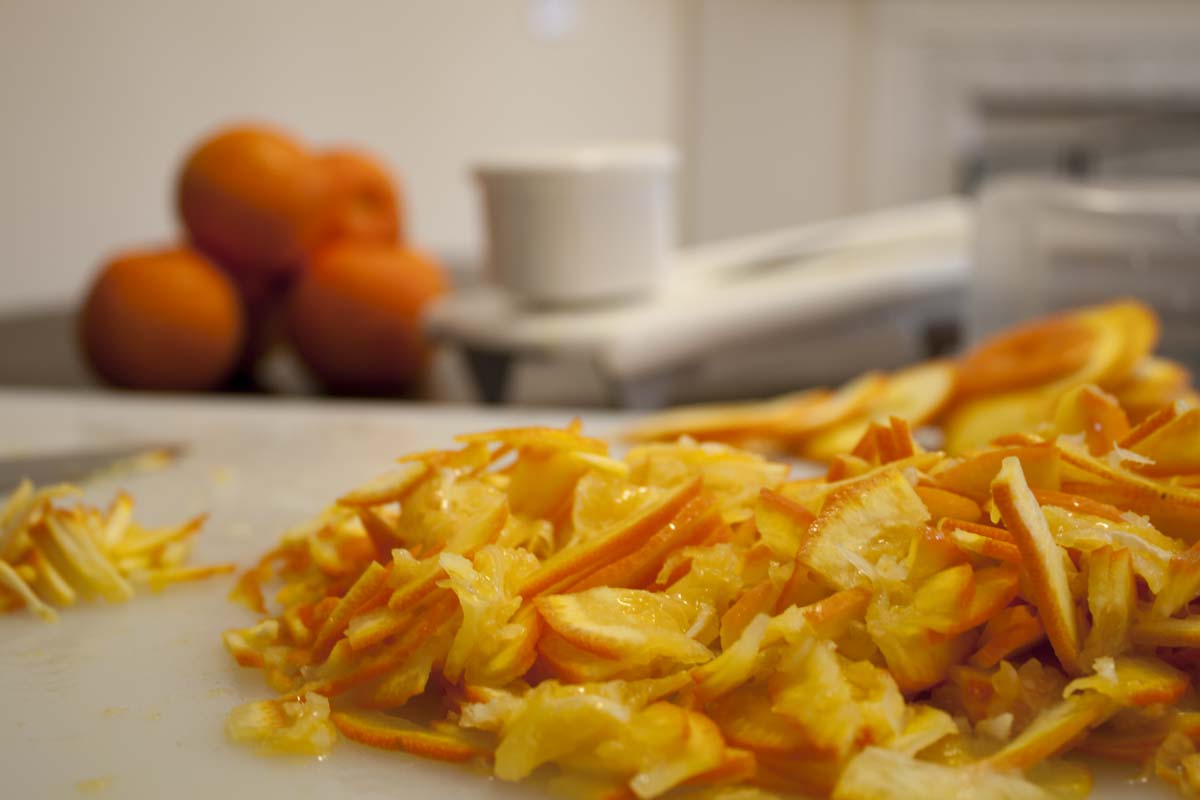 Slice oranges on a mandoline